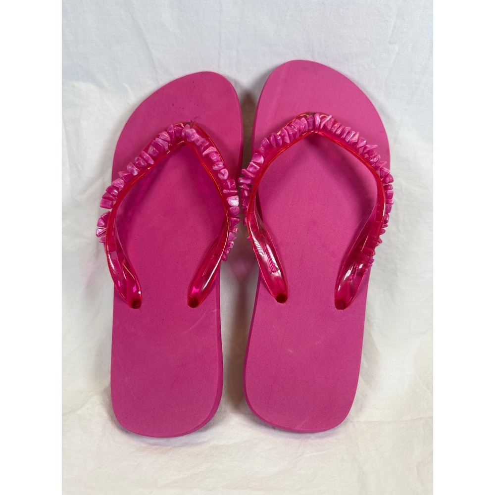 Hot Pink Embellished Flip Flop Sandals Womens Size Large 9-10 Summer Beach Thong